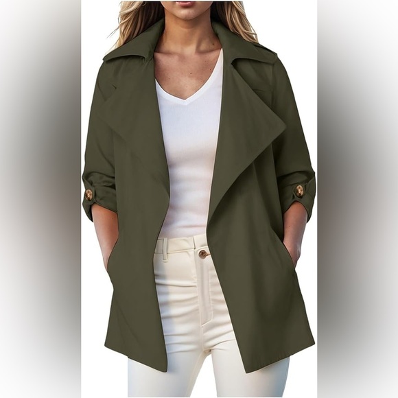 New SHEIN Olive Green Open Blazer Trench Cardigan Jacket - Picture 1 of 5